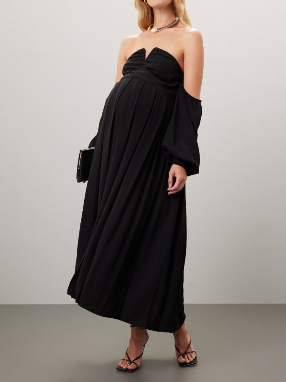 Emilia George Off-Shoulder Black Long Sleeve Maternity Dress - Picture 4 of 8
